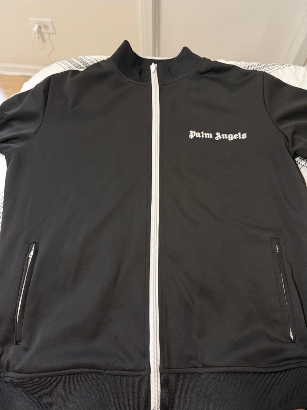 Palm Angels Black Track Zip Jacket with White Trim